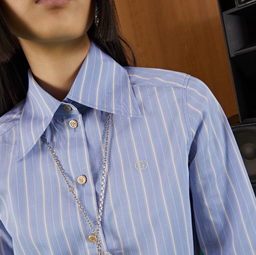 GUCCI Oxford striped cotton cropped shirt light blue new from