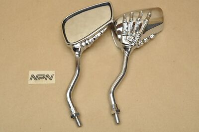 Motorcycle Skull Skeleton Hand Mirror Left & Right 10mm Universal Harley Honda