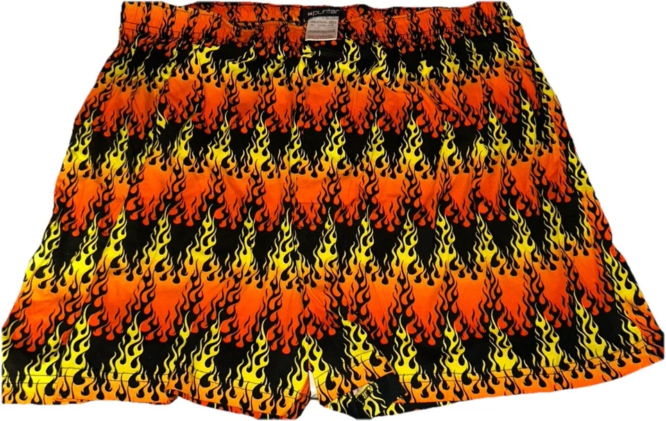 Calzoncillos boxer con estampado de llamas XL naranja amarillo negro ropa interior con patrón de fuego para hombre Foto 2 de 3