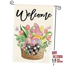 Easter Garden Flag 12x18 Inch Double Sided Outside, Tulip Garden Size-12 x 18"