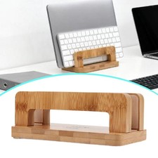 Image of Vertical Laptop Stand Desktop Wooden Bamboo Stand Scratch Resistant Nonslip