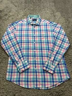 Charleston Threads Shirt Men Large Pastel Plaid Long Sleeve Cutaway Button Up