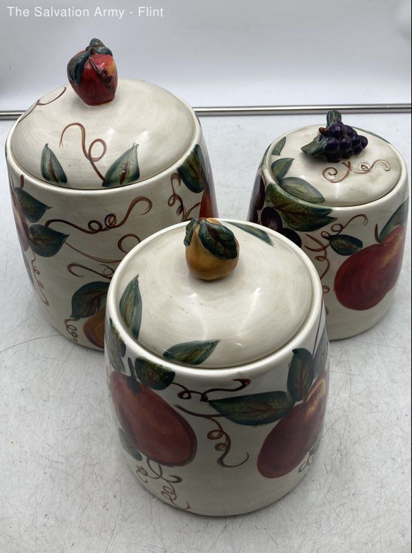 Tabletops Unlimited Ceramic Classica Venetian Beige Canister Set Of 3 With Lids