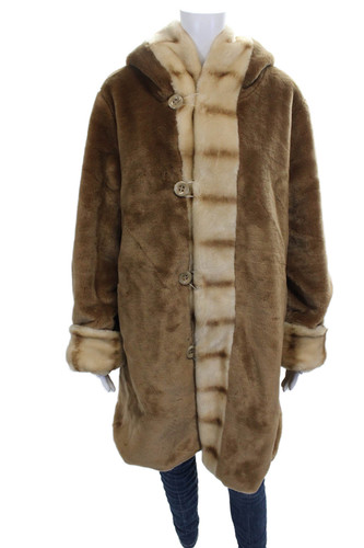 Dennis Basso Womens Brown Nylon Long Sleeve Button Overcoat Size L