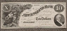 1857 MAINE Fairmount New England Bank, $10 Banknote Obsolete Currency, EXC - UNC