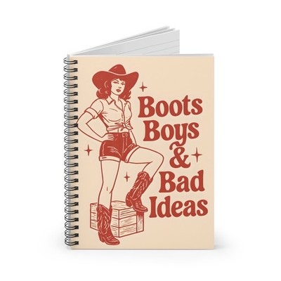 Boots Boys & Bad Ideas Spiral Notebook | Vintage Cowgirl Illustration | Journal