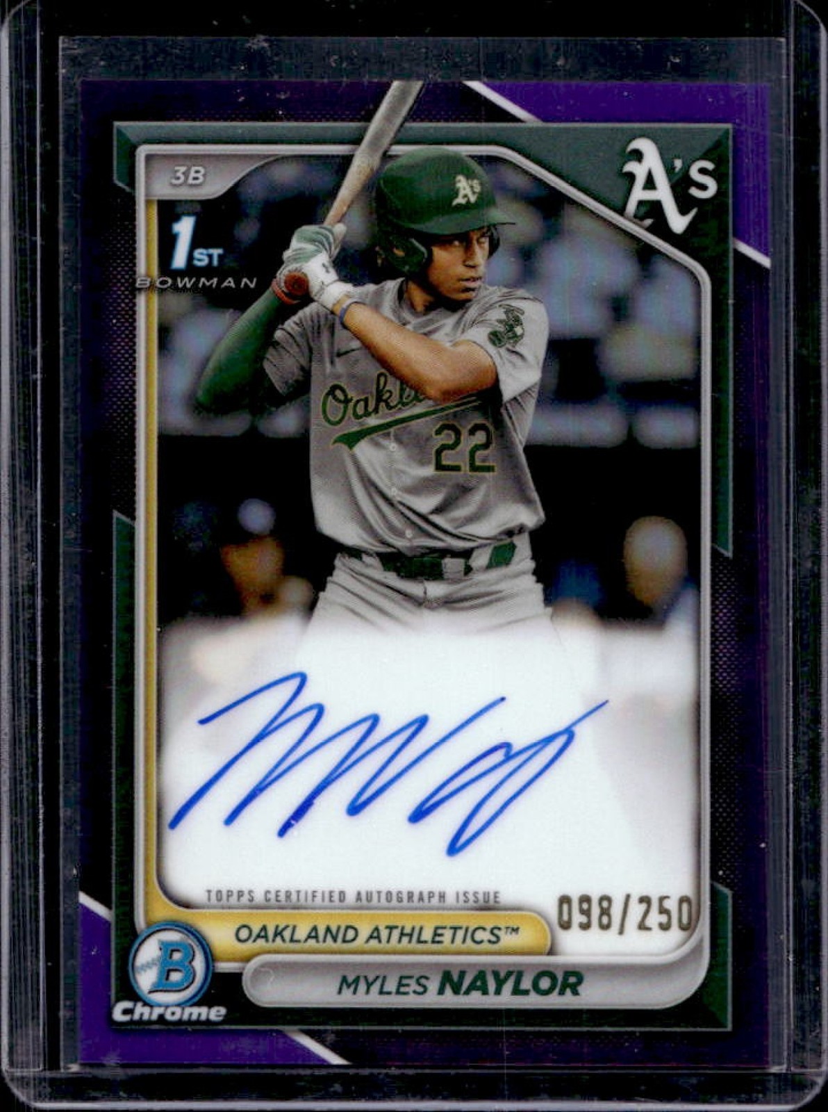 2024 Bowman Chrome Myles Naylor Auto Purple Refractor 1st #/250