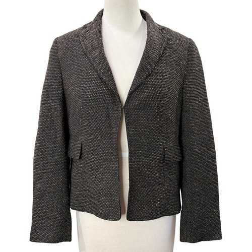 Akris Size 10 Blazer Jacket Wool Silk Blend Zipper Detail Tweed Fall Winter