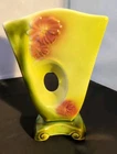 Vintage 1950's Hull Pottery Chartreuse Flower Vase w/Pink flowers  #72-USA