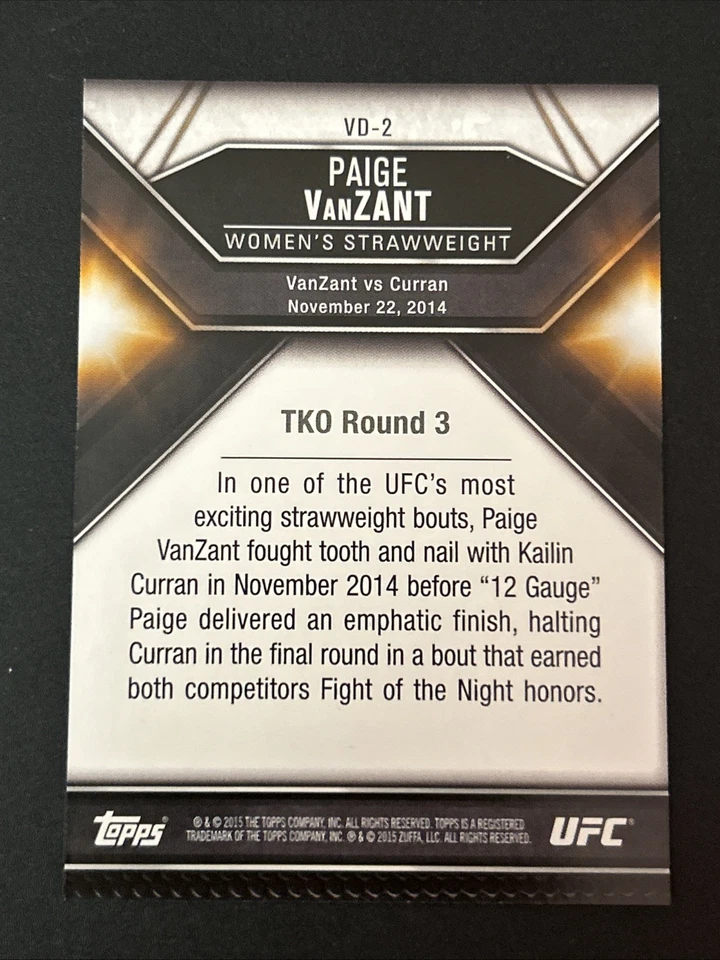 Paige VanZant 2015 Topps UFC Chronicles Victorious Debut #VD-2 ROOKIE RC - Image 2 of 2