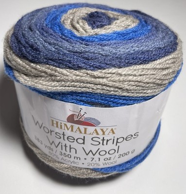HIMALAYA WORSTED STRIPES WITH WOOL YARN 1pk. DEEP WATER. I Combine Ship. See Det