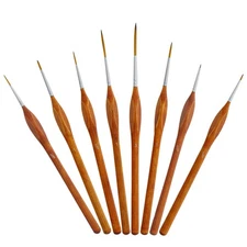US Art Supply 8pc Taklon Detail Liner Brush Set with Triangular Comfort Grips