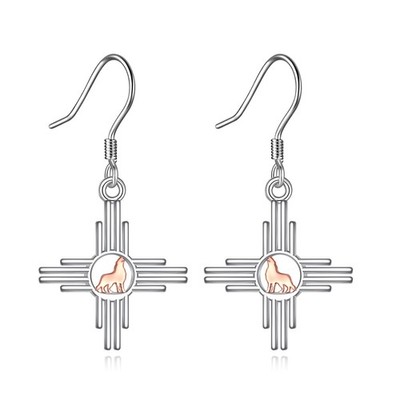 Zia Sun Symbol 925 Sterling Silver Earrings for Women Men Wolf Dangle Earring...