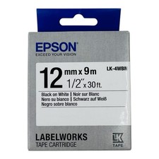 Genuine Epson LabelWorks LK-4WBN Label Maker Tape 1/2" X 30ft Black On White