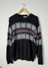 90s True Vintage Fair Isle Knit Jumper Nordic Snowflake Sweater Medium