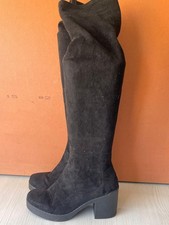 River Island Ladies Black Suede Block Heeled Over The Knee Boots. UK(4)(37) -A92