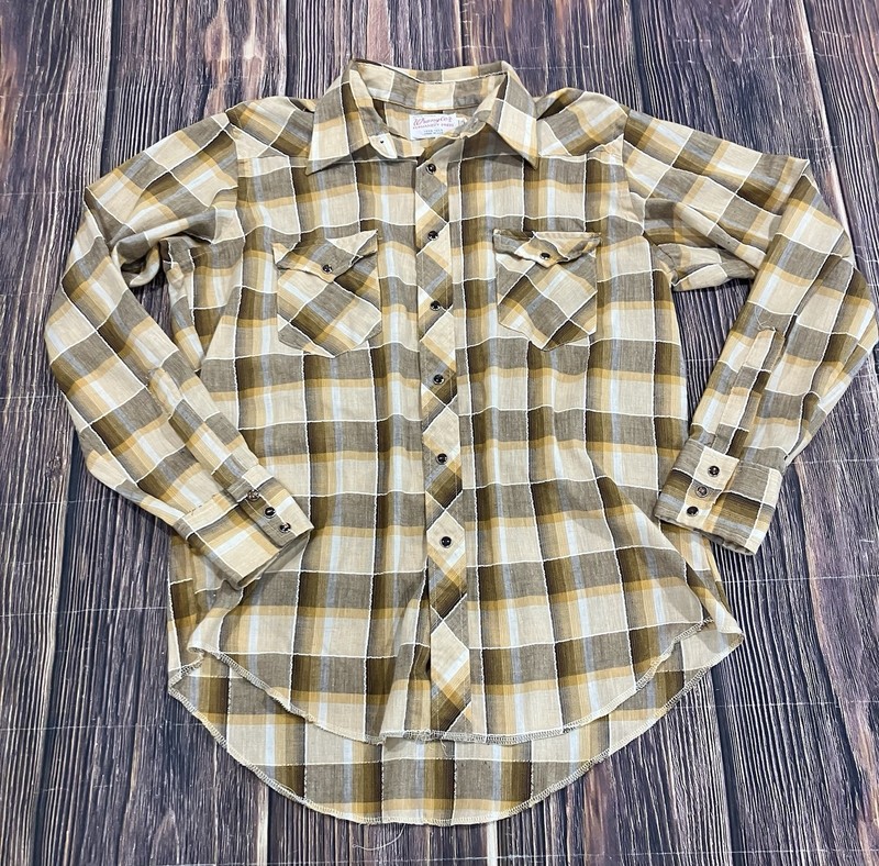 70’s Mens Wrangler Western Pearl Snap Single Stitch Cowboy Shirt Sz 16-1/2 X 35