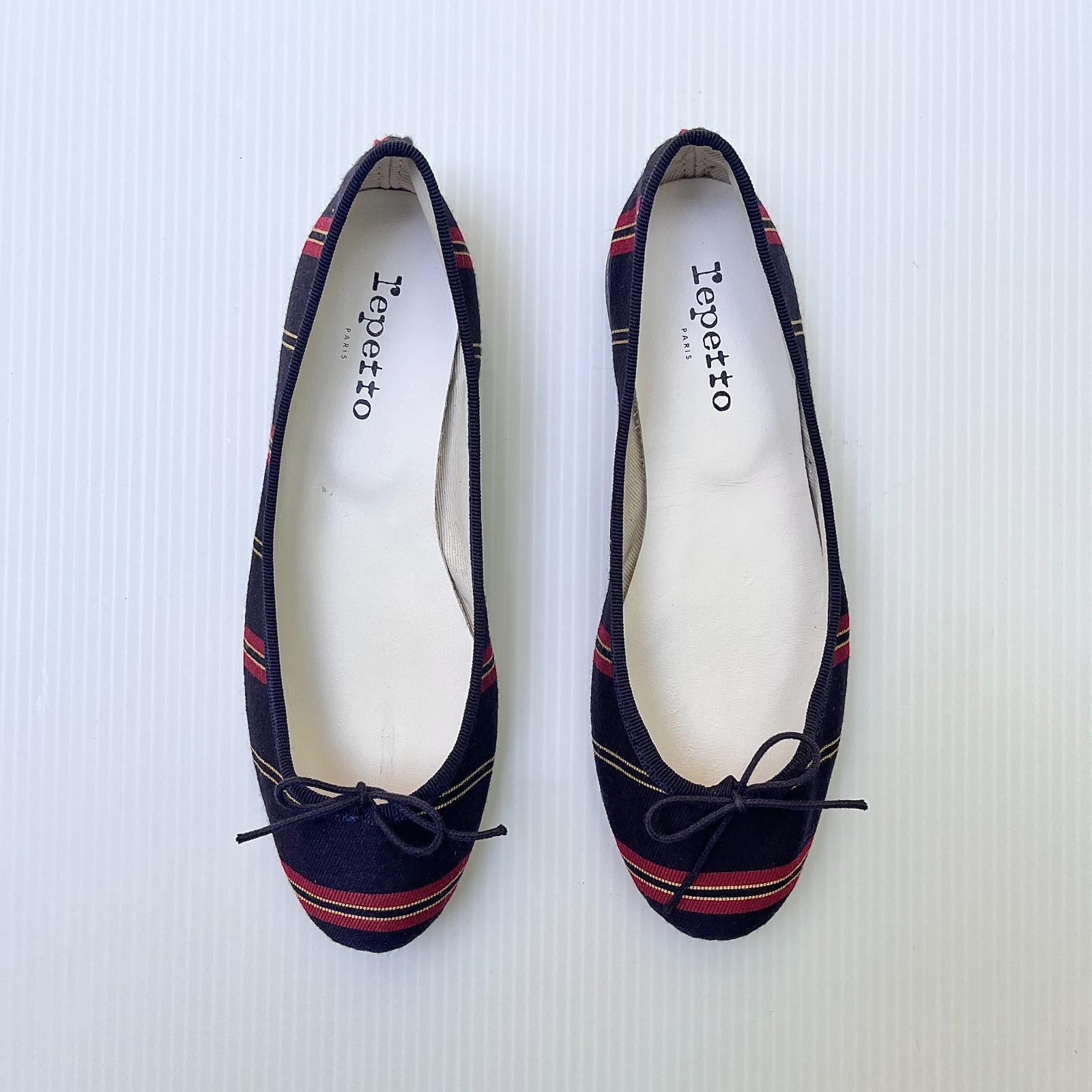 Repetto Cendrillon Striped Cotton Flats in Navy - Size 38 EU/Size 7-7.5 US