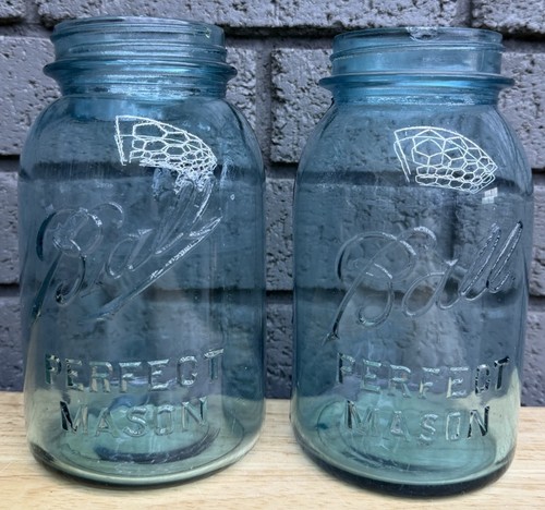 Vintage 1920s - 1930s Aqua Blue BALL PERFECT MASON JARS 1 Quart  #8 #2