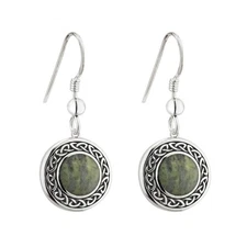 Connemara Marble and Sterling Silver Celtic Knot Drop Earrings