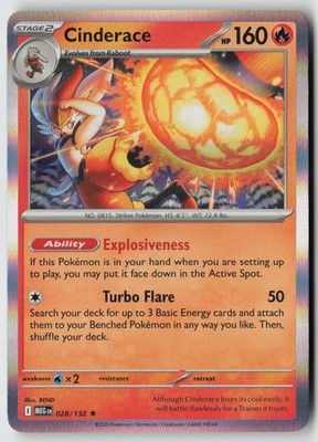 Cinderace 028/132 Rare Mega Evolution Pokemon Holo Near Mint REND