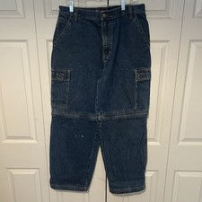 VTG Bugle Boy Convertible Cargo Jeans Mens 36x30 90's Y2K Baggy Distressed