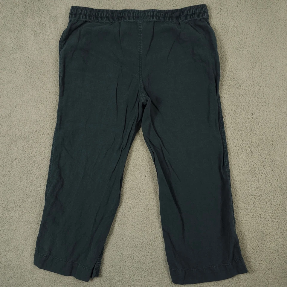 LL Bean Pants Womens 18P Blue Linen Wide Leg Pull On Premium Washable Coastal - Image 2 of 4