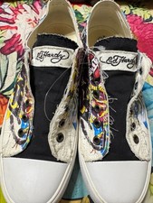 Ed Hardy Women's Low-Top Canvas Sneakers with Graphic Tattoo-Style Print