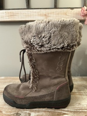ECCO Siberia Hydromax Waterproof Fur Lined Gray Leather Boots Women s Size 9.5