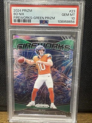 2024 PANINI PRIZM FIREWORKS #23 BO NIX FIREWORKS-GREEN PRIZM ROOKIE RC