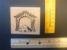 Dog in Dog House - Rubber Stamp - Wood Mounted