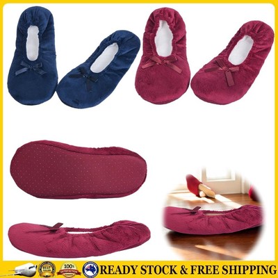 Women Ballerina Slippers with Satin Bow Soft House Slippers Indoor Floor Shoes ~