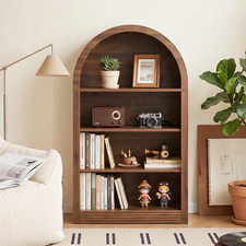Arched Bookshelf, 47.6 Inch Wood Open Bookcase, Brown 4-Tier Tall Open Display