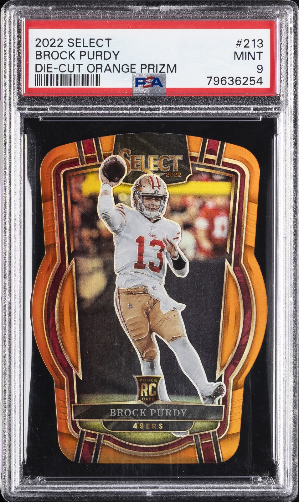 2022 PANINI SELECT DIE-CUT ORANGE PRIZM #213 BROCK PURDY 70/199 PSA 9