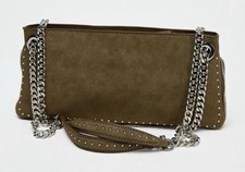 ZARA Green Studded Shoulder Bag Silver Chain ...
