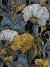 Gold and White Petals Art Nouveau Botanical Design Poster 18x24in