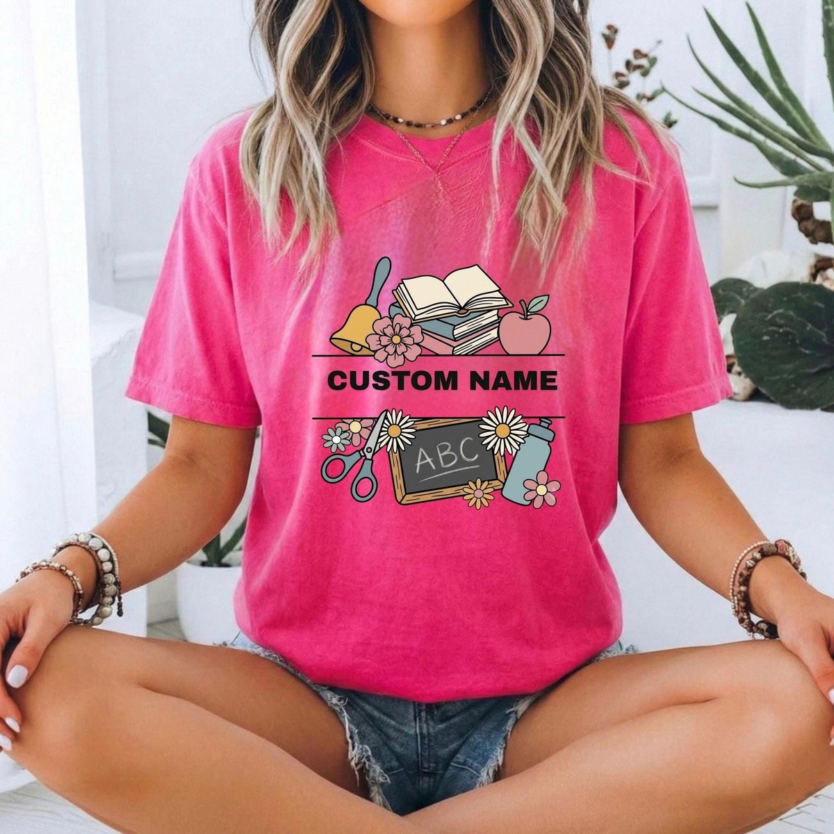 Custom Teacher Name Shirt, Personalized Educator Graphic Tee, Cute Boho Teacher View 2