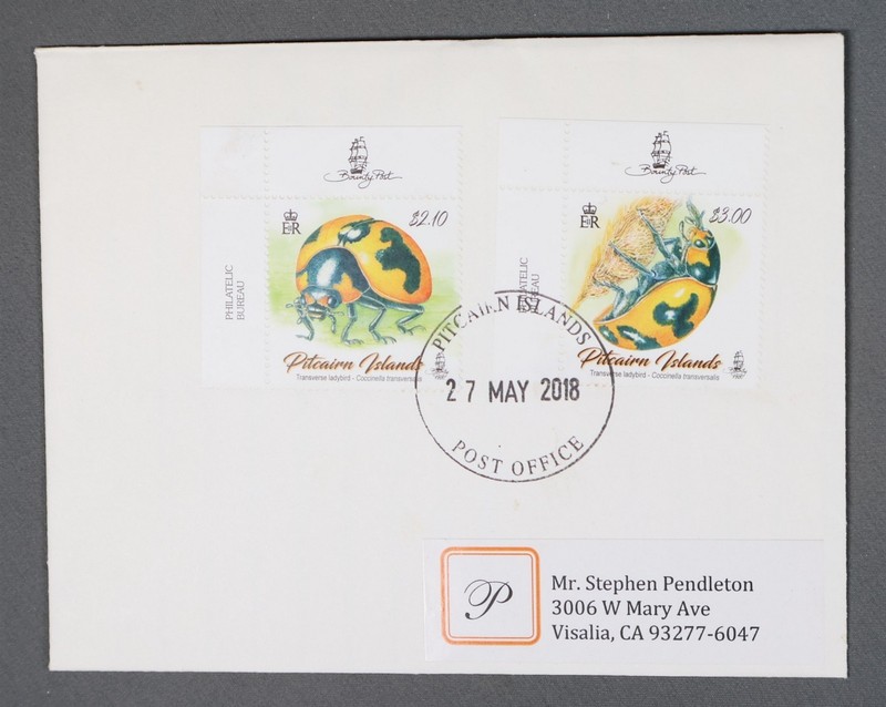MayfairStamps Pitcairn Islands 2018 Insect Bounty Post Dual to Visalia CA Cover