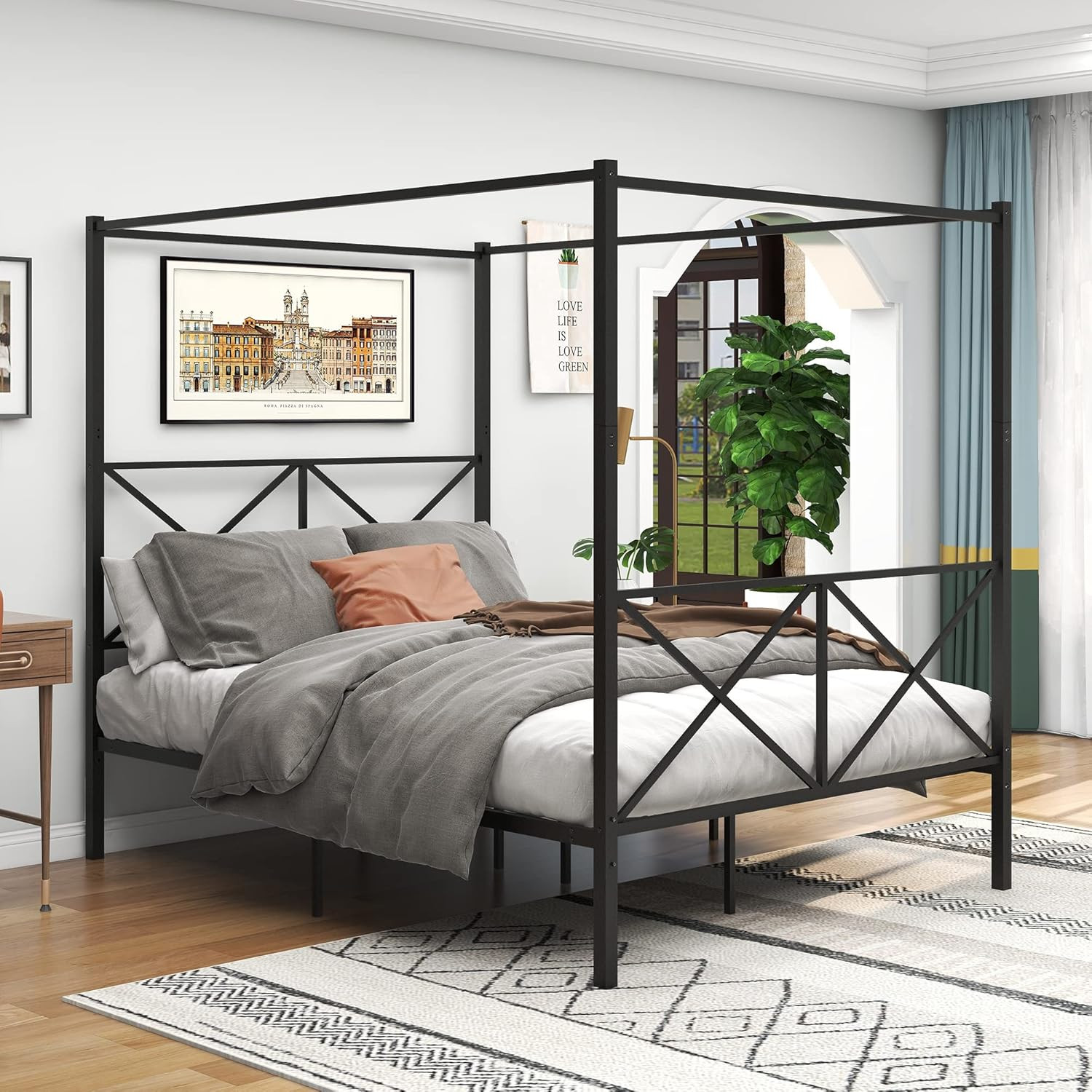 Bed Frame With Metal Headboard - Durable Steel Design