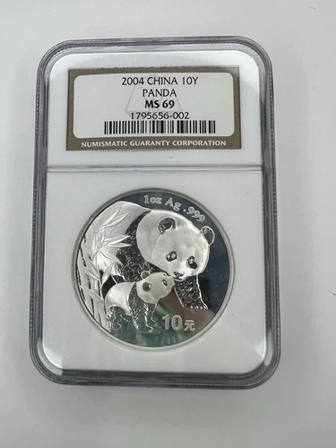 2004 China Silver Panda 1oz Coin 10 Yuan MS69 NGC