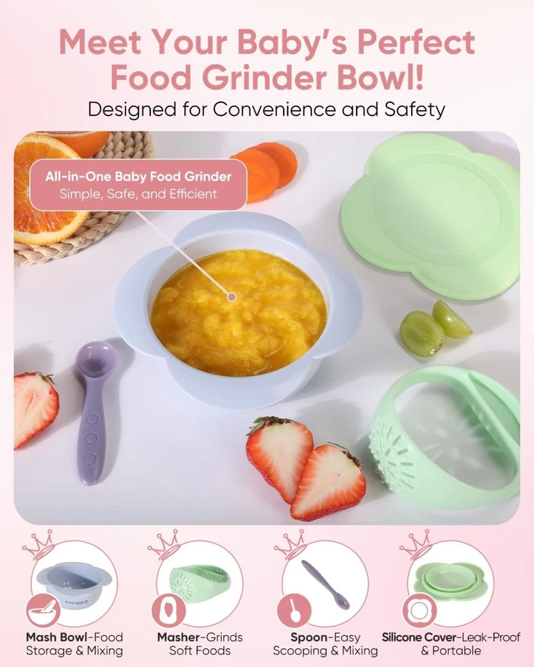 Tazón para puré y servir alimentos para bebés 2 en 1 tapa de cuchara y base antideslizante Foto 3 de 4