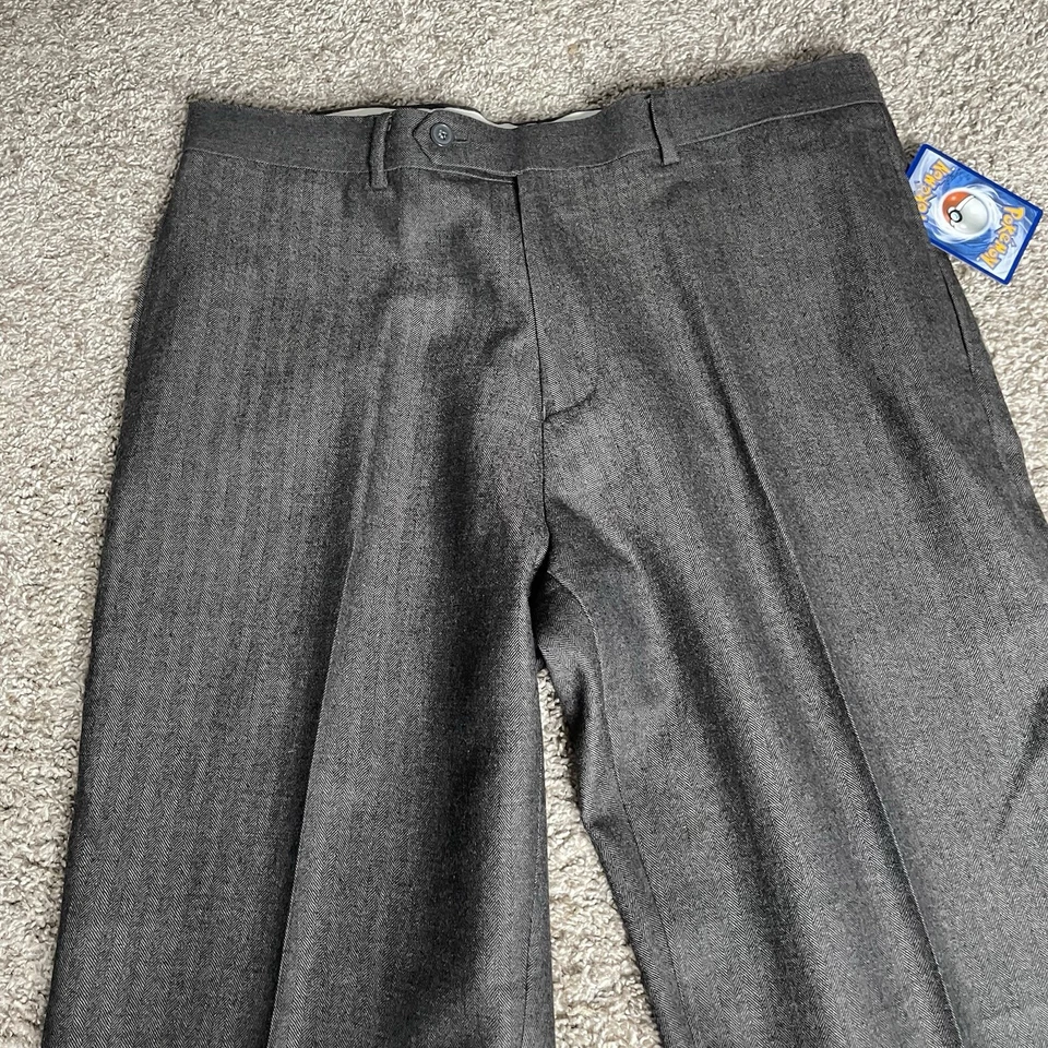 Vtg Nautica Wool Pants Mens 36x30 Charcoal Gray Herringbone Trousers Dress EUC - Image 3 of 4