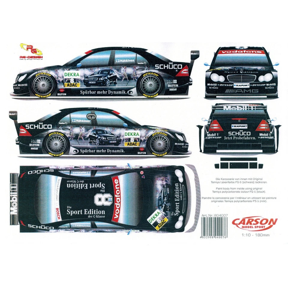 Hoja de calcomanías 1:10 AMG Mercedes Benz Clase C DTM Häkkinen SCHÜCO DTM 2005 Carson Foto 3 de 3