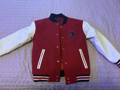 Jordan Air Jordan Red/White/Black Varsity Jacket Snap Buttons Logo Men s L