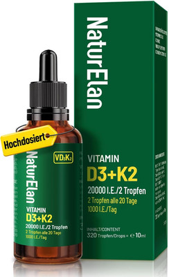Vitamin D3 K2 Hochdosiert Tropfen - 20000I.E. + Vitamin K2 MK7 200 Mcg 