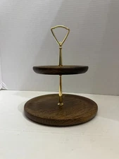 Vintage Quality Heirloom Wooden Ware Rustic Oak Wood 2 Tier Cookie Tidbit Tray