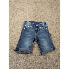 True Religion Toddler Boys 3T Dark Wash Denim Shorts Horseshoe Stitch Cuffed Hem