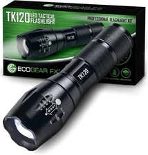 EcoGear FX LED Tactical Flashlight Kit TK120, Rechargeable, EGFX-T6KIT - Black
