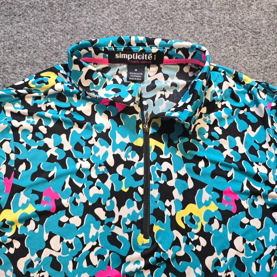 Jamie Sadock Top Women SIze Medium Green Black 1/4 Zip Golf Performance Stretchy - Image 2 of 4