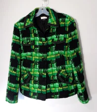 Basler  Women's Green & Black Checkered Pattern Tweed Jacket Sz 44 (Appro.US XL)